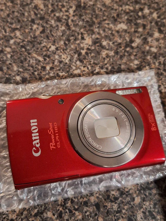Canon Powershot ELPH 180 Compact Digital Camera Red 20MP W/ 2 Batteries Charger